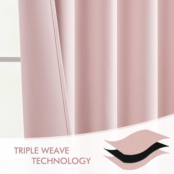MIULEE Baby Pink Back Tab Blackout Curtains 63 Inch Length 2 Panels Set