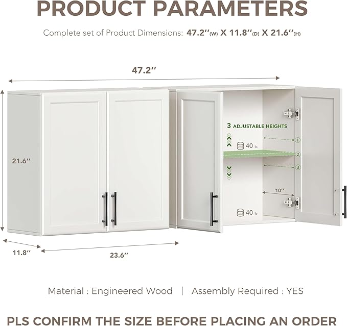 Furnaza Wall Cabinets for Laundry Room, Shaker Wall Mounted Kitchen Cabinets