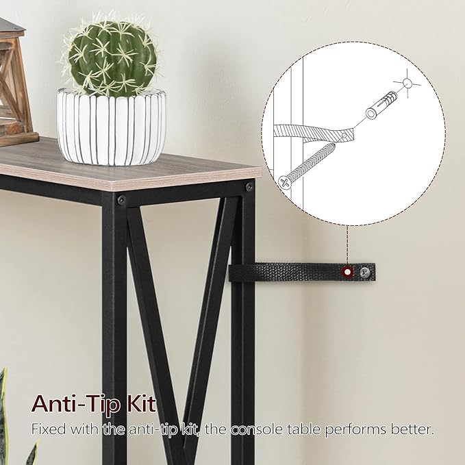 Sofa Table, Industrial Console Table, 3-Tier Narrow Side Table with Open Shelves, Foyer Table for Entryway, Hallway, Kitchen, Living Room and Bedroom, Easy Assembly, Greige CTHG8001Z1