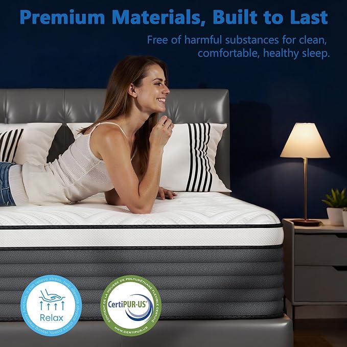 COOLMI Queen Mattress, 14 Inch Hybrid Memory Foam Mattress in a Box, Pressure Relief for Back Support, Medium Firm, Individually Pocket Springs, 100-Night Trial & CertiPUR-US Certified, Queen Size