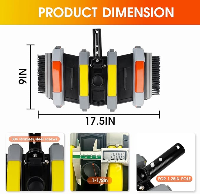 Heavy Duty Pool Vacuum Head with Side Brush Aluminum Swivel Handle & Wheels Professional Weighted Swimming Pool Vac for Vinyl Liner Cleaner Heads for Inground & Above Ground Pool