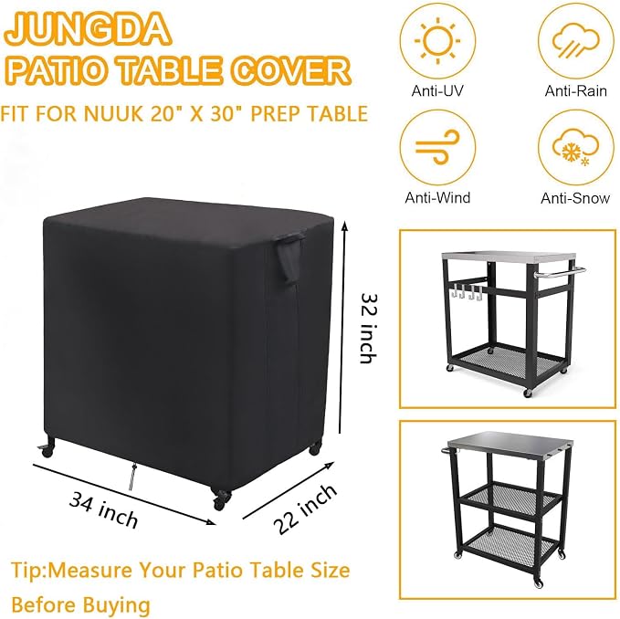 Outdoor Prep Cart Cover for Nuuk 20" x 30" Pizza Oven Table,Patio Grill Table Covers for Movable Dining Cart Table,Waterproof Outdoor Cart Covers - 34 X 22 X 32 Inch