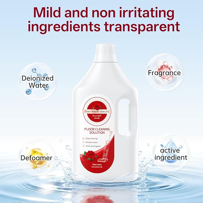 1L Floor Rose Cleaning Solution Compatible With Tineco/Bissell/Dreame And Shark, Fragrance Deodorization, Deep Cleans for Multiple Hard Floors, Suitable With Cordless Wet/Dry Vacuum Cleaner
