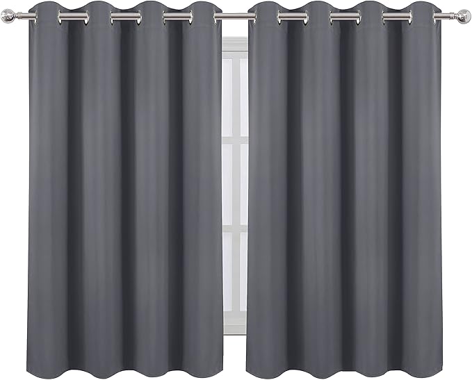 LEMOMO Grey Blackout Curtains/52 x 45 Inch/Set of 2 Panels Room Darkening Short