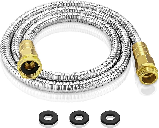 Rosy Earth Garden Hose 5 FT, 304 Stainless Steel Metal Water Hose, Heavy Duty Flexible Leader Hose, Short Water Hose Kink Free Hose for Rv, Outdoor, Yard, No Bite, Leak proof and Durable