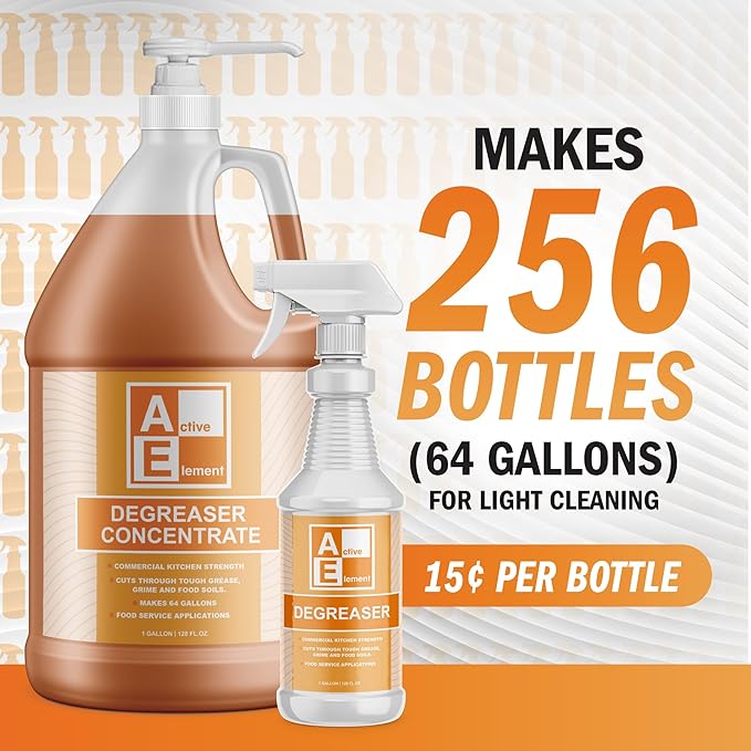 Degreaser Concentrate - Heavy Duty - Makes 128 Gallons of Cleaner- Commercial Kitchen Strength - Removes Tough Grease, Grime and Food Soils - Restaurant Floor Degreaser
