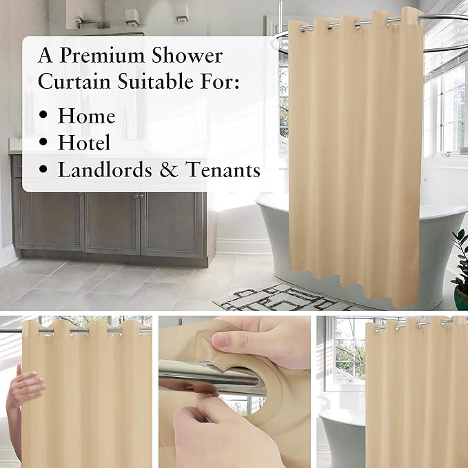 River Dream Stall Size No Hook Beige Shower Curtain Soft Microfiber - 36" Wide Small Fabric Shower Curtain Set for Narrow Stall, Waterproof & Washable, Bottom Magnets, Beige, 36x74
