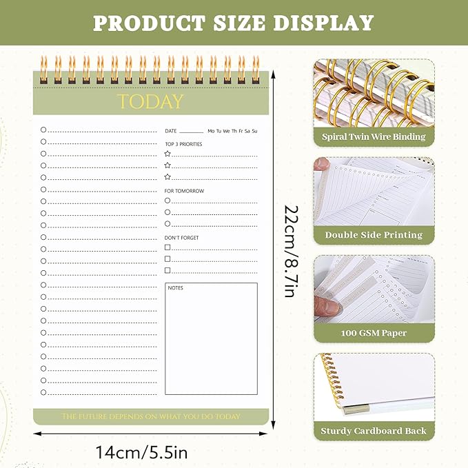 2 Packs To Do List Notepad, Totally 208 Pages To Do List Notebook A5 Undated Daily Planner Notepad with Transparent Cover and Task Checklist Home Office School Supplies, Simple Style