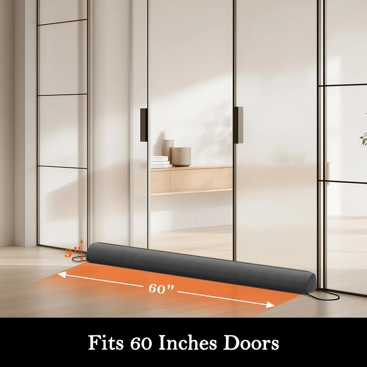 Sunolga 60" Door Draft Stopper Blocks Hot and Cold Air with Removable Washable Cover for Gaps Up to 3", All-Season Seal Strip for Noise, Wind, Door Sweep for Bottom of Door, Home Essentials, Gray