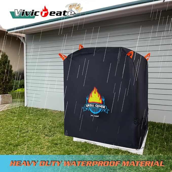 Vivicreate Waterproof BBQ Grill Cover 48 Inch Heavy Duty 420D Fabric Outdoor Barbecue Cover Weatherproof UV Protection Windproof Fits Weber Char-Broil Nexgrill Traeger Smoker Parrilla