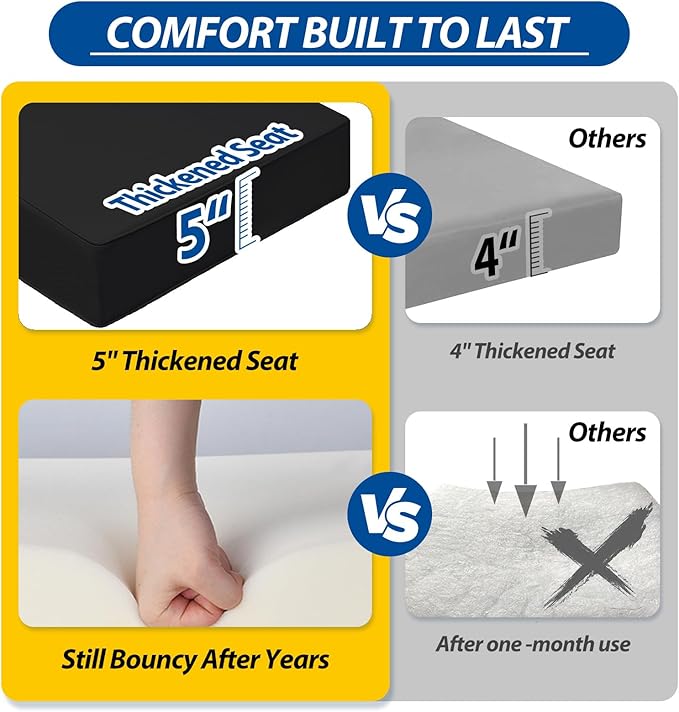 AAAAAcessories Outdoor Seat Cushions for Chairs, Fade-Resistant, Waterproof Patio Furniture Replacement Cushions, 22" x 24" x 5" + 22" x 19", Charcoal Black