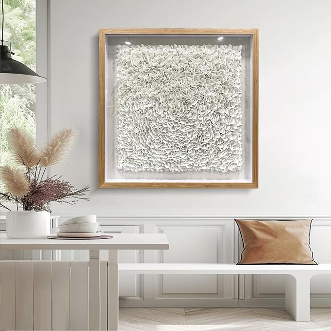 BrightA Minimalist 3D Wall Art Large Wall Art Artwork for Walls White Textured Wall Sculpture with Embossed Patterns Modern Abstract Artwork for Living Room Office Decor 23.6"x23.6"