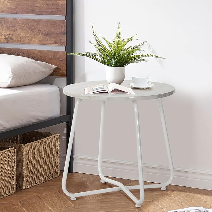 VECELO Patio Outdoor Side Snack Table,Small Round Anti-Rust Metal Style for Garden Balcony,Yard,Living Room