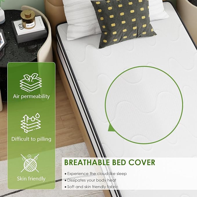 PayLessHere 10 Inch Innerspring Twin Mattress Medium Firm Hybrid Mattress with Removable Cover CertiPUR-US Certified Bed-in-a-Box Pressure Relief Foam Mattress,White
