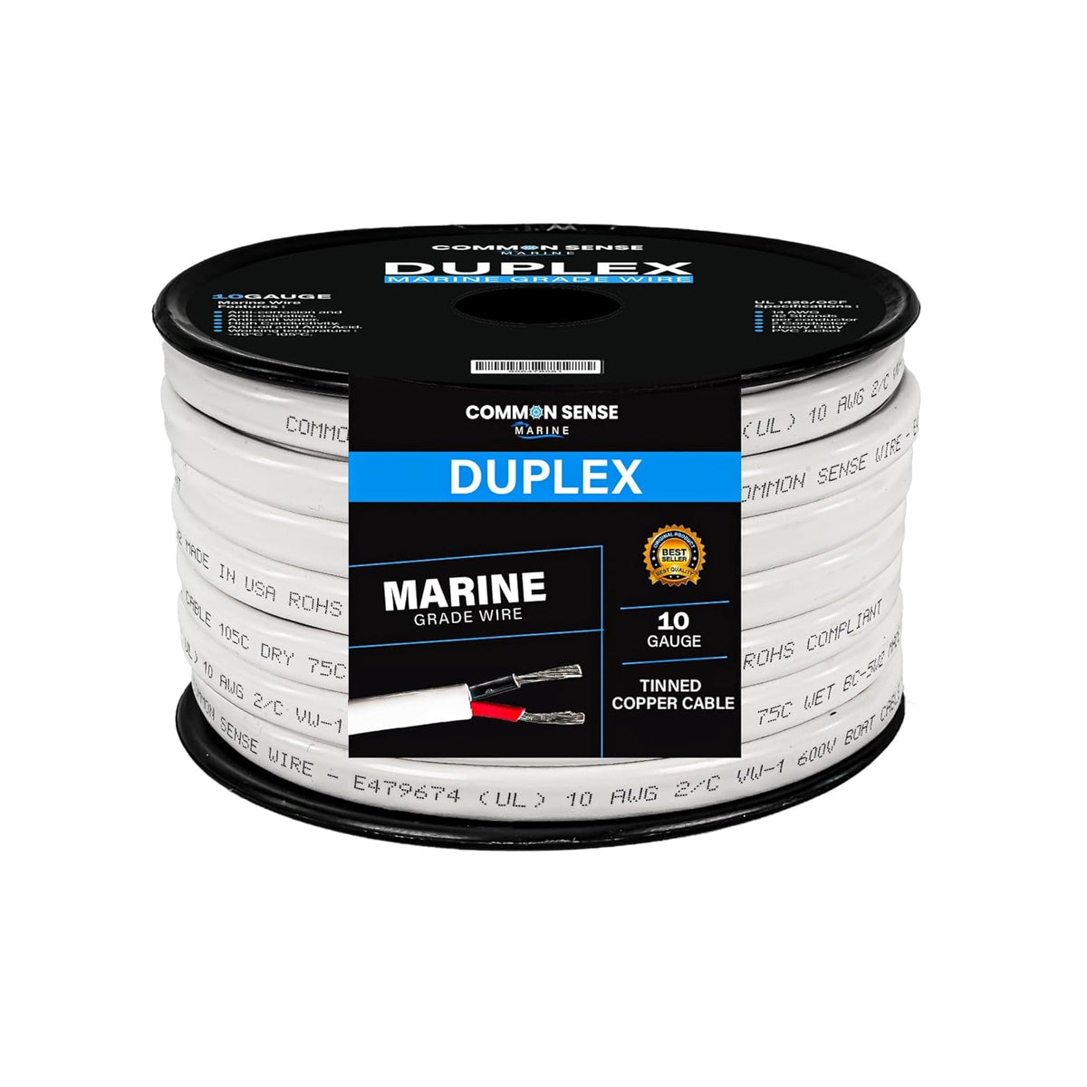 10 Gauge Marine Wire - 30 ft Duplex Flat Tinned Copper Oxygen-Free Insulated 10/2 AWG