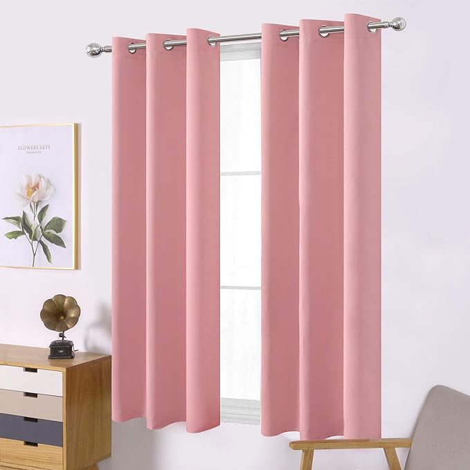 LEMOMO Baby Pink Blackout Curtains/42 x 63 Inch/Set of Two Panels Grommet