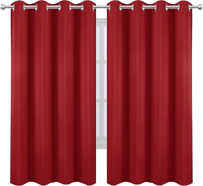 LEMOMO Bright Red Blackout Curtains 52 x 63 Inch Length/Set of 2 Curtain