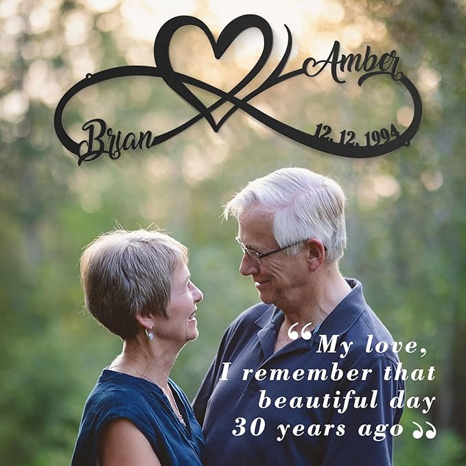Wedding Gifts for Couples, Personalized Metal Sign With Couples Name and Date, Anniversary Valentines Day Gifts for her him Bridal Shower, Infinity Heart Wall Decor