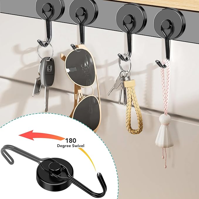 DIYMAG Black Magnetic Hooks,110LBS Strong Magnetic Hooks Heavy Duty, Strong Magnet Hooks with Metal Hanger for Hanging Refrigerator Home Kitchen Office, 4Pack