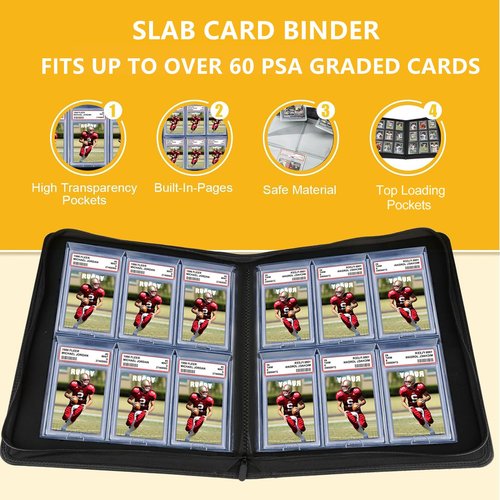 60 Pockets Graded Card Binder, Toploading PSA Slab Holder Album, PU Leather Graded Card Storage Binder, Premium 6 Pocket PSA Card Binder Album with Sleeves (Red)