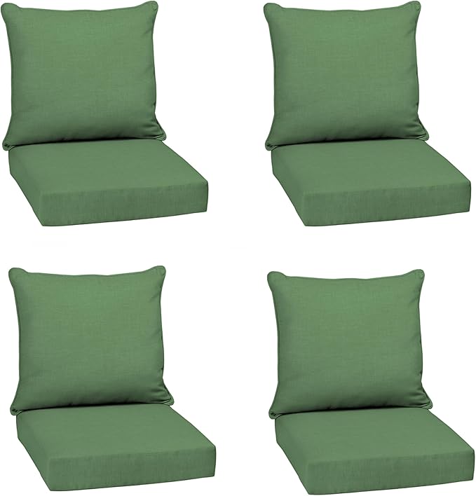 Arden Outdoor Deep Seat Cushion Set (4-Pack), 22 in x 24 in, Weather-Proof, Rain-Proof, Fade Resistant Patio Cushion for Chair, Sofa, and Couch Bright Moss Green Leala