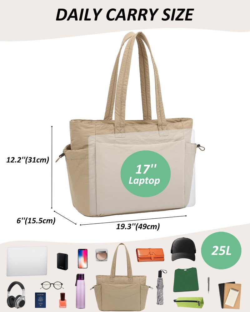 TANTOMI Tote Bag for Women Puffer Tote Bag with Zipper, Qulited Shoulder Bag Lightweight Handbags for Work Travel School Gym