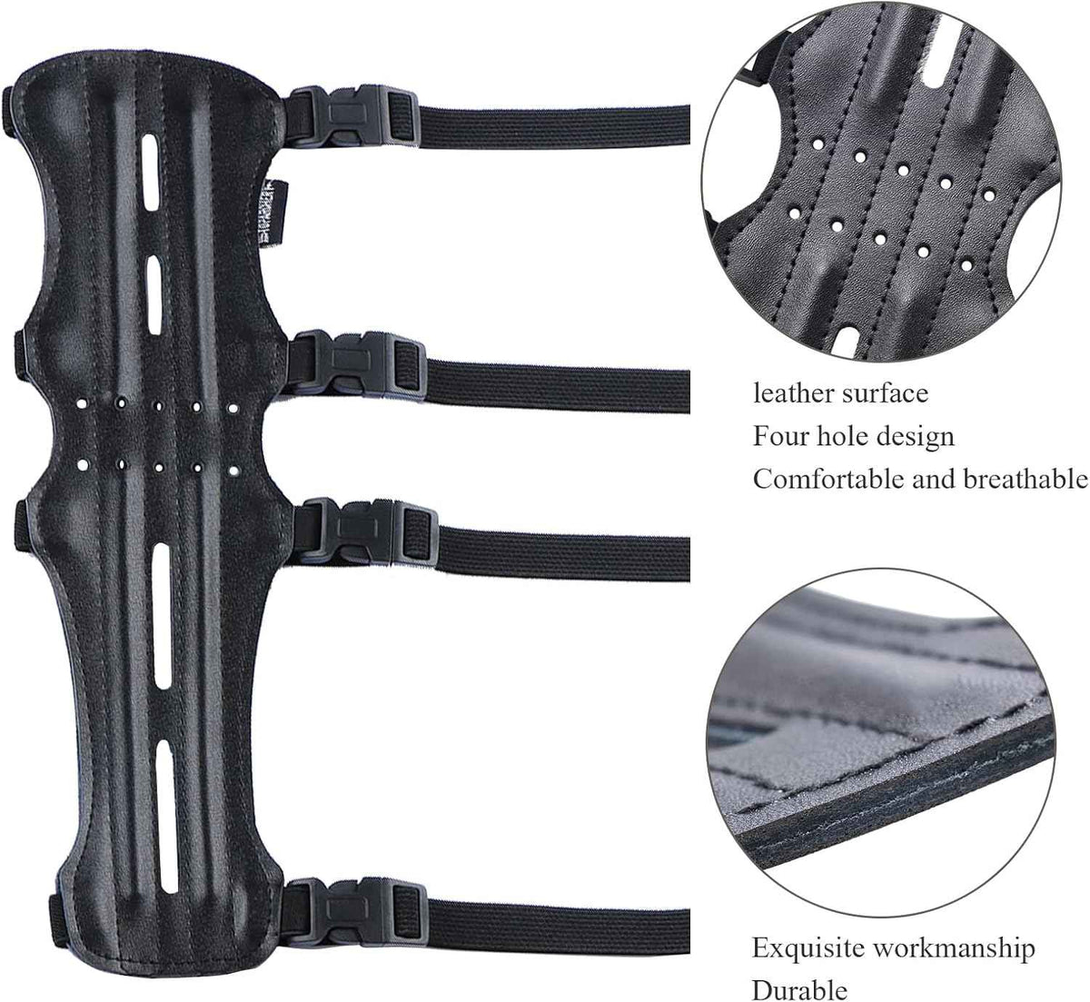 TOPARCHERY 12" Ultra Lightweight Leather Arm Guard - Adjustable 4-Strap for Archery