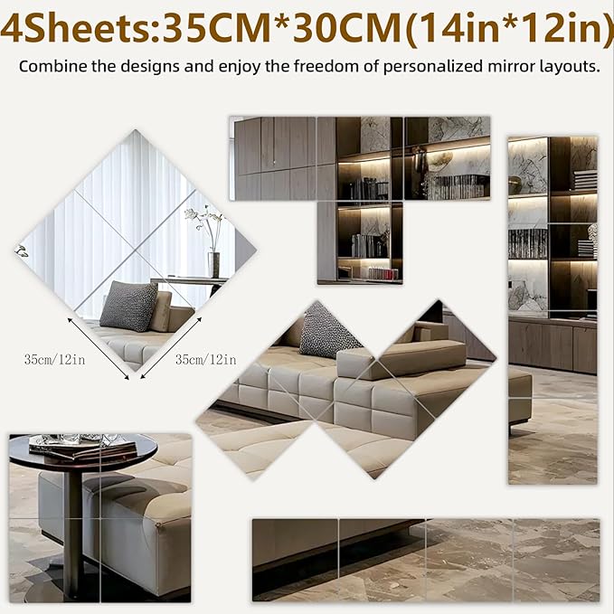 Stick on Small Mirror for Wall Decor, Plastic Non Glass Sticky Kids Safety