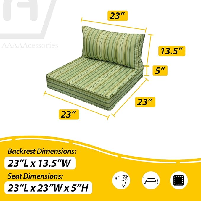 AAAAAcessories Outdoor Seat Cushions for Chairs, Fade-Resistant, Waterproof Patio Furniture Replacement Cushions, 23" x 23" x 5" + 23" x 13.5", Mossy Forest Stripe