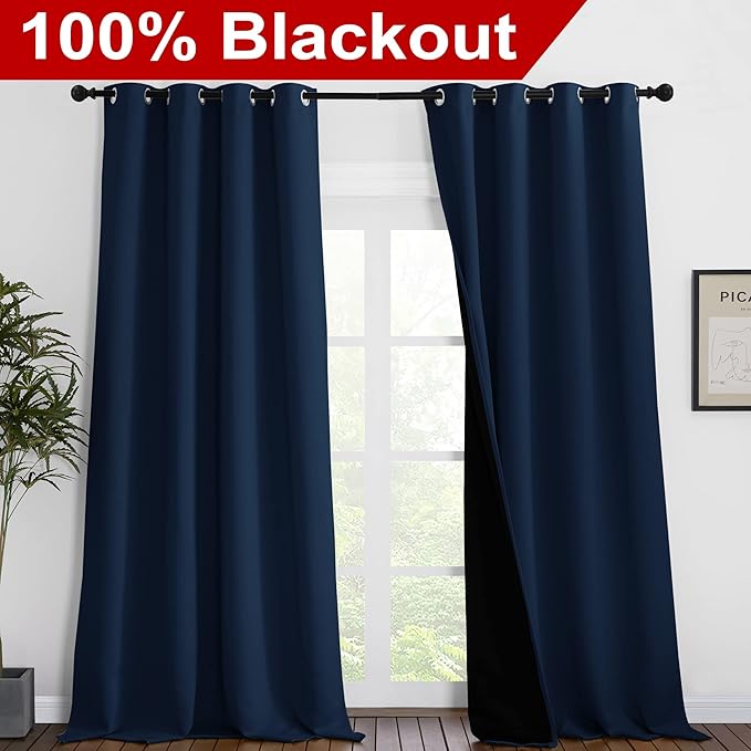 NICETOWN 100% Blackout Curtains 102 inches Long, Noise Reduction Window