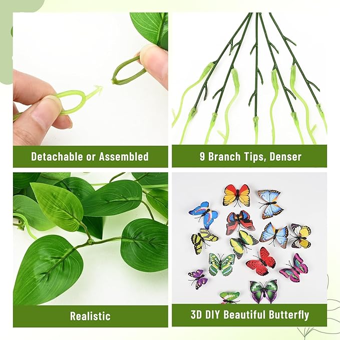BLEUM CADE 8Pcs Fake Hanging Plants, 9 Branch Artificial Hanging Plant