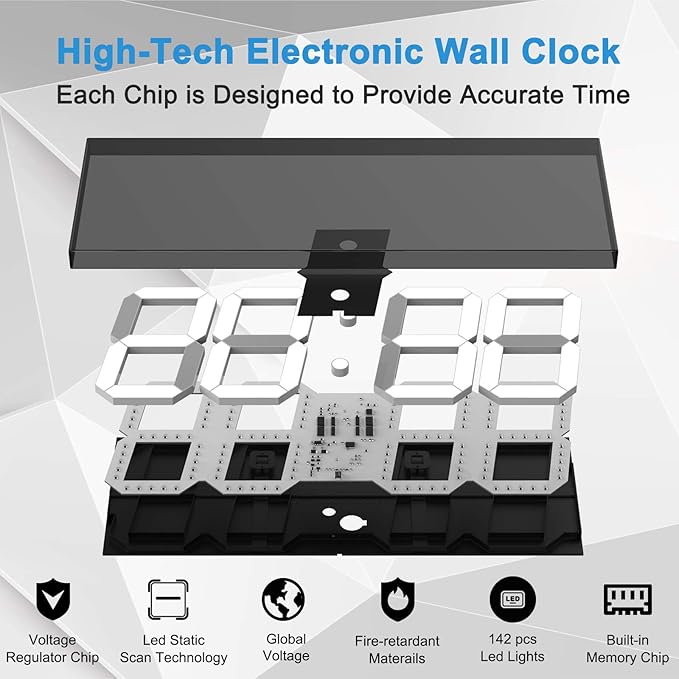 CHKOSDA LED Large Digital Wall Clock, Oversize Wall Clock