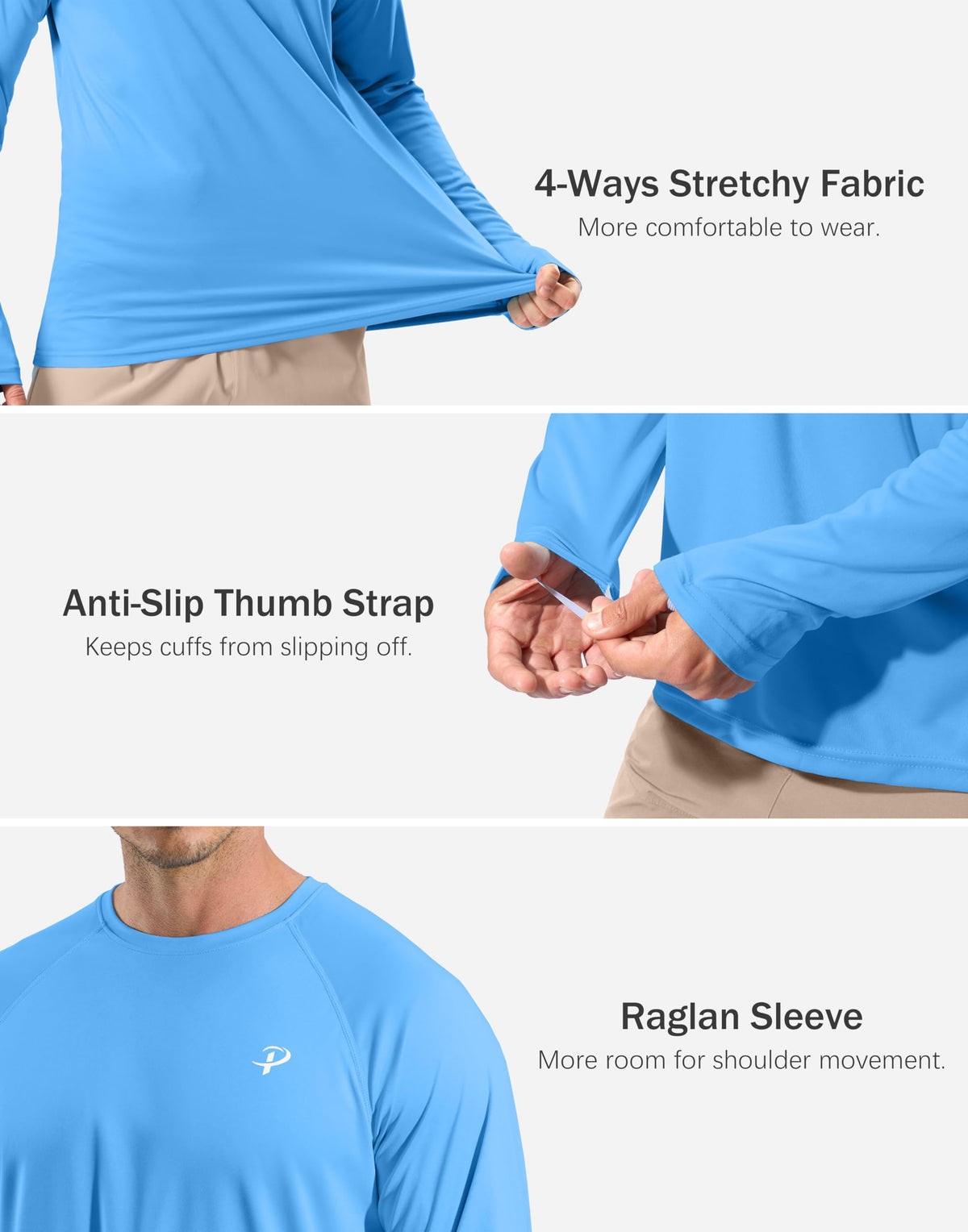 Pudolla Mens Sun Protection Shirts UV SPF T-Shirts UPF 50+ Long Sleeve Rash Guard Fishing Running Quick Dry(Sky Blue XL)