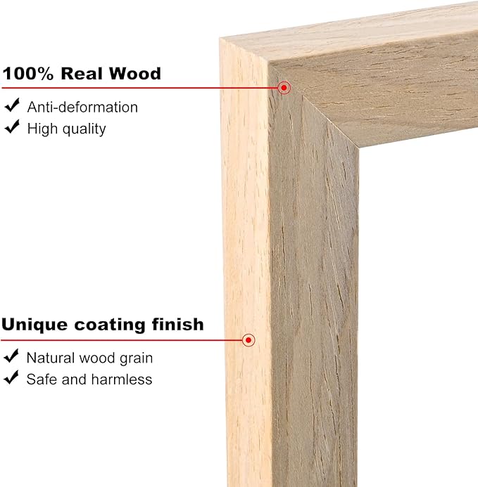 KINLINK 11x14 Picture Frame Natural, Solid Wood Frames 14x11 with Acrylic Plexiglass for Pictures 5x7/8x10 with Mat or 11x14 without Mat, Tabletop and Wall Display Photo Frame Set of 4