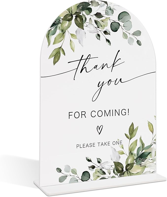 Wedding Signs for Reception, Green Leaves Thank You for Coming Sign, Wedding Reception Signage, Bridal Shower Table Decorations with Base, Supplies for Proposal, Bridal Shower Events and Ceremony, 08