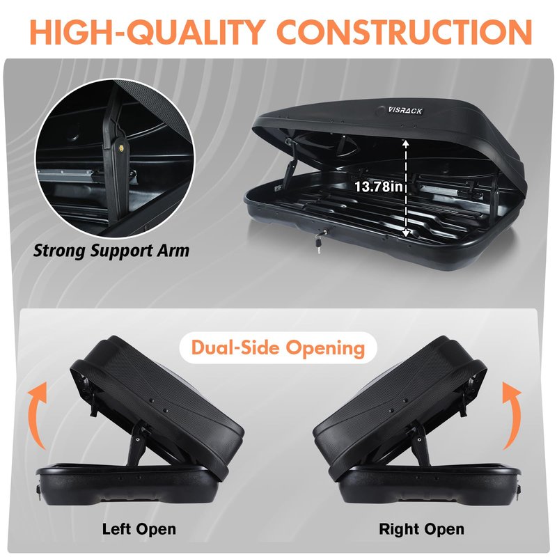 QUAWIP Rooftop Cargo Box,Rooftop Cargo Carrier Hard Shell with Security Keys, Waterproof Heavy Duty Roof Cargo Box, 56 (L) x 30 (W) x 15(H) Inches 13 Cubic Feet (Tool-Free Install) 3D Diamond Black