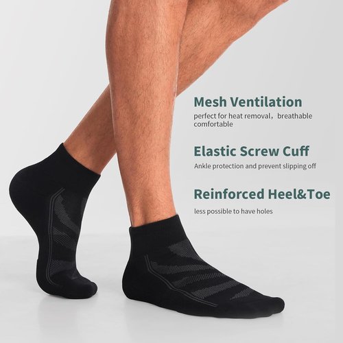 Lapulas Men's Ankle Socks - Cushioned Cotton Quarter Socks for Sports & Running | 6 Pack