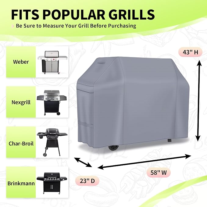 NEXCOVER Barbecue Gas Grill Cover - 58 Inch Waterproof Outdoor Heavy Duty BBQ Cover, Fade & Weather Resistant Upgraded Material for Weber, Brinkmann, Char Broil and More