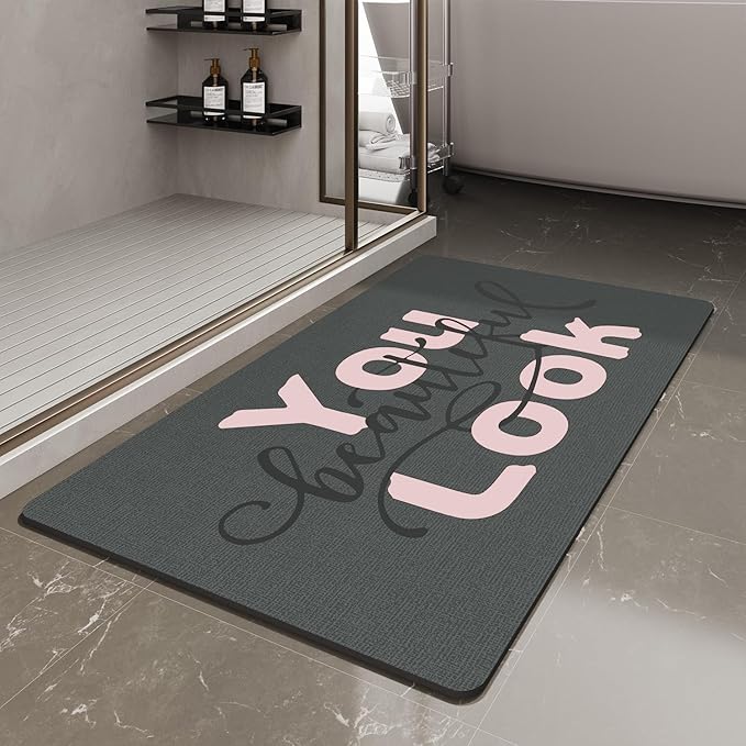 MontVoo-Bath Mat-Bathroom Mat Rug Non Slip Super Absorbent Stain Resistant Quick Dry Thin Bathroom Rug-Bath Mats for Bathroom Floor Bathtub Vanity-Bathmat Bath Rug Easy Care 17"x35" Pink