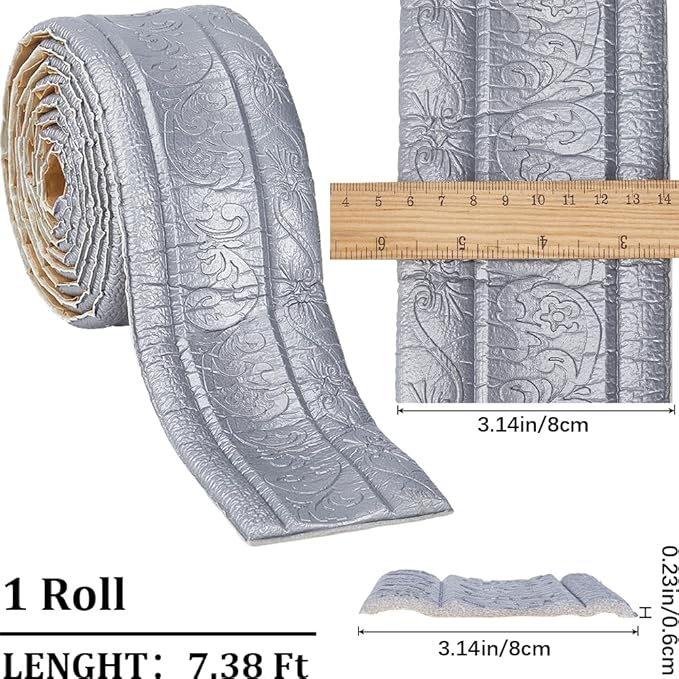 CRASPIRE 88 x 3 Inch Silver 3D Sticky Decorative Wallpaper Border Foam