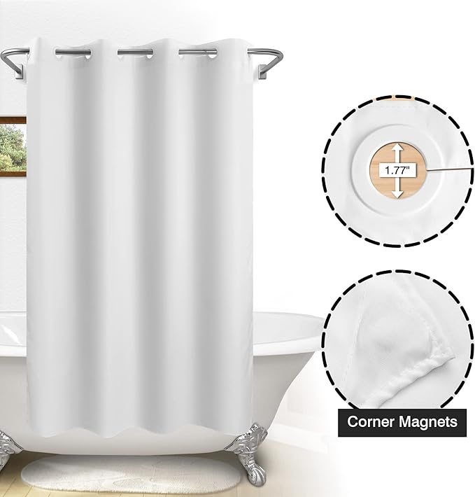 Stall Size Fabric Shower Curtain No Hooks or Liner Needed - Soft Shower Stall Curtain 54" x 78" Hotel Grade, Waterproof & Machine Washable, White, 54x80