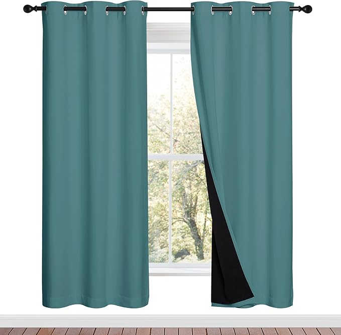 NICETOWN 100% Blackout Window Curtain Panels, Sea Teal, 2 Pieces, 42-inch Wide