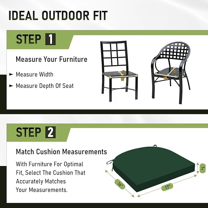 Basic Beyond Outdoor Chair Cushions Set of 4, Outdoor Cushions for Patio Furniture, Water Resistant Patio Chair Cushions with 2 Ties, 17x16x2, Forest Green