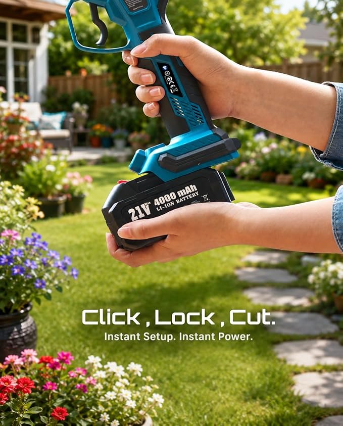 SEESII Electric Pruning Shears for Gardening: 1.8” Cutting Cordless Power Pruner - Brushless Motor, Dual 4.0Ah Battery, 4 Levels Adjustable Extra SK5 Blade Branches Cutter For Tree & Flower Trimming