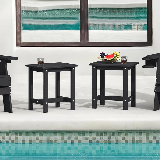 LUE BONA Outdoor Side Table Set of 2, HDPS Small Outdoor Table, Adirondack Side Table, Outside End Table for Patio, Porch, Deck, Pool, Weather Resistant/Easy Maintenance/Indoor or Outside Use, Black