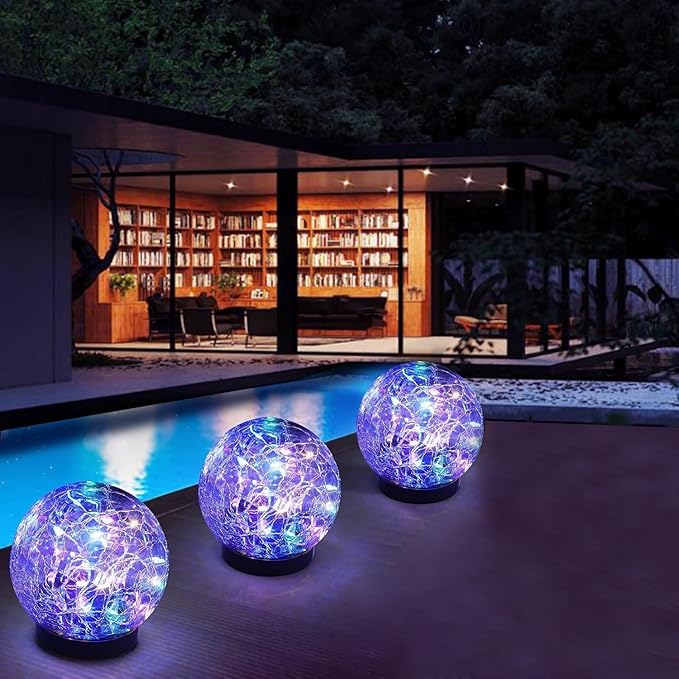 SyouHome Solar Garden Lights Outdoor Waterproof, 4 Pack 30 LEDs Cracked Glass Ball Light, Ground Landscape Garden Decor, Solar Globe Decorative for Pathway/Patio/Lawn/Yard (Multicolor)