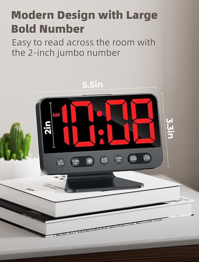 Odokee Digital Alarm Clocks for Bedrooms: Large Bold Number 5 Brightness Dimmer
