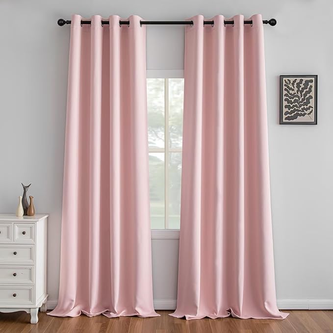 IGEMAEVE Blush Pink Curtains 96 Inch Length 2 Panels Set, Light Filtering