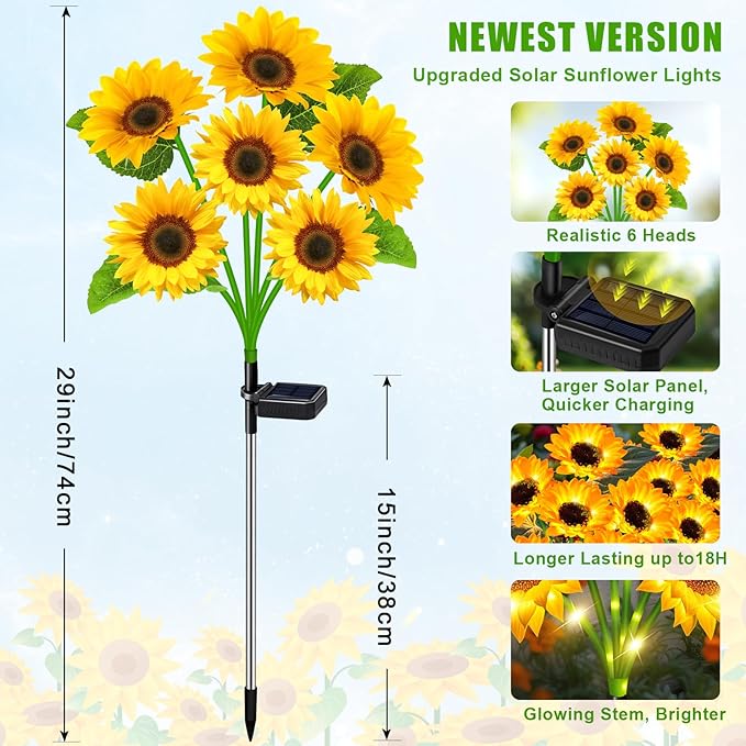 ostritec Sunflower Solar Lights Outdoor Decor, 4 Pack Solar Garden Decor 24 Waterproof Solar Sunflower Outdoor Lights for Garden Patio,Flower Bed, Pathway, Gift for Women, Mom, Grandma