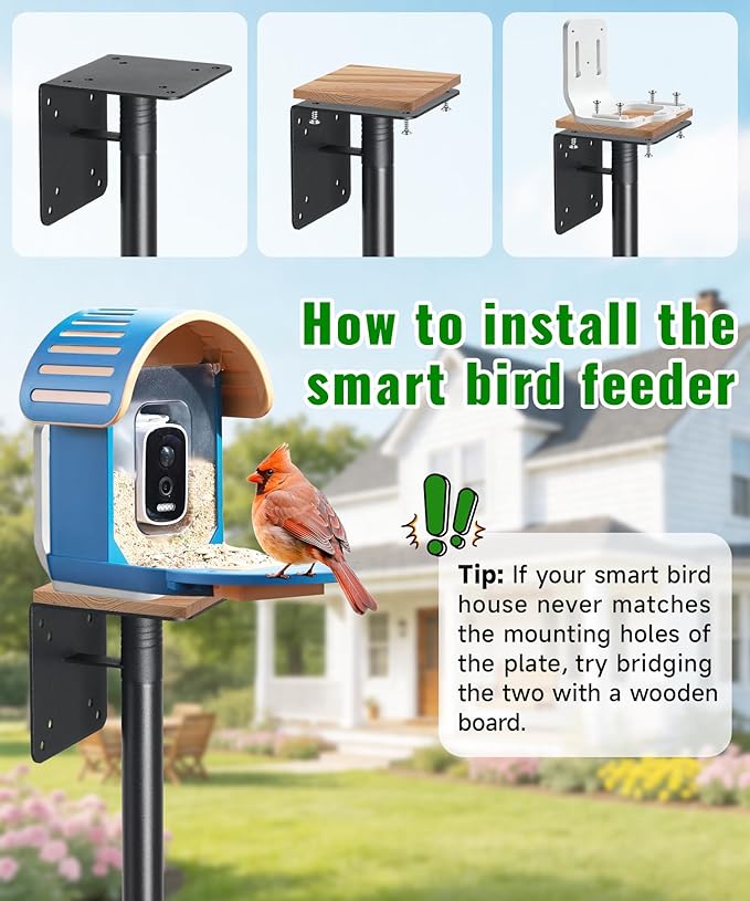 Heavy Duty Bird Feeder Pole for Outdoor, 102” Adjustable Tall Bird House Pole, 6.7 inch Wide 5-Prong Base, 1 inch Diameter Mounting Pole for Smart Bird Feeder, Bluebird House, Patios & Gardens